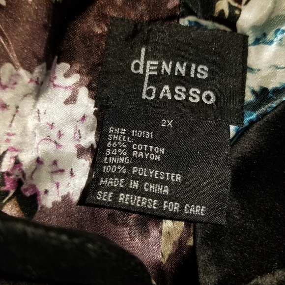 Dennis Basso Black Suede Sz 2X Floral Lined Dress Coat, Garment Bag Purple Blue - Picture 10 of 11